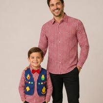 Kit Tal Pai Tal Filho Festa Junina Camisa Xadrez Vermelha, Colete Temático e Gravata Kit Tal Pai Tal Filho Festa Junina Camisa Xadrez Vermelha, Colete Temático e Gravata