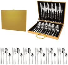Kit talher 24 peças alto padrão, em aço inox ss410 - prata