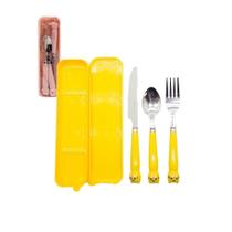 Kit Talher 3 peças De Garfo Colher E Faca Com Estojo Inoxidável Para Trabalho Viagem Escola Infatil