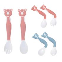 Kit Talher Bebê Introdução Alimentar Flexível Coala Bichinho Buba Cor:Rosa