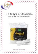 Kit talher c/ 50 sachês - garfo, faca + guardanapo - refeição, marmitex, delivery (6097)