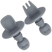Kit Talher Colher Garfo de Treinamento Silicone Cinza Freso