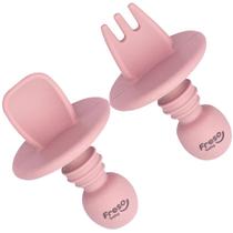 Kit Talher Colher Garfo de Treinamento Silicone Rosa - Freso