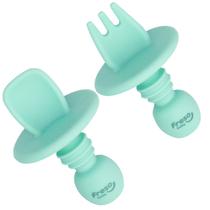 Kit Talher Colher Garfo de Treinamento Silicone Verde Freso