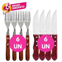 Kit Talher Faca Jumbo 5 Polegada Outback Cabo Madeira E Garfo Mesa Inox Conjunto Wooden