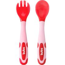 Kit talher flexível e termossensível colher garfo bebê buba - rosa