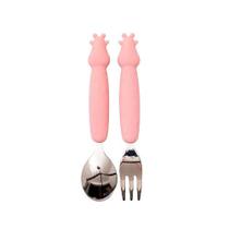 Kit Talher Infantil Aço Inox e Silicone Rosa - Petit Piá