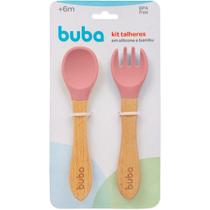 Kit Talher Infantil Colher e Garfo Silicone e Bambu Buba Introdução Alimentar Bebê Kit Talher Infantil Colher e Garfo Silicone e Bambu Buba Introdução Alimentar Bebê