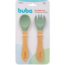 Kit Talher Infantil Colher e Garfo Silicone e Bambu Buba Introdução Alimentar Bebê