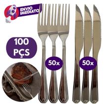 Kit Talher Jogo 100 Peças Garfo E Faca Refeição Jantar Churrasco Inox Premium Cozinha Restaurante