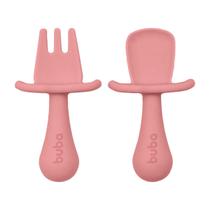 Kit Talher Silicone Garfo+Colher Introdução Alimentar Rosa