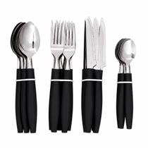 Kit Talheres 24 Peças Cabo Plástico Inox Preto Kit Talheres 24 Peças Cabo Plástico Inox Preto