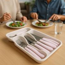 Kit Talheres 25 Peças Branco Servir Jantar Almoço Comer Pegador Casa Faca Garfo Presente