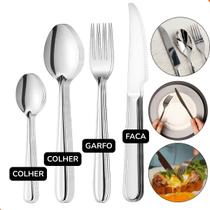Kit Talheres 32 Peças Garfo Faca Colher Aço Inox Resistente Kit Talheres 32 Peças Garfo Faca Colher Aço Inox Resistente