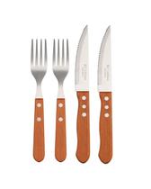 Kit Talheres 4 Peças Garfo Faca Churrasco Inox Cabo Madeira - Marrom Kit Talheres 4 Peças Garfo Faca Churrasco Inox Cabo Madeira - Marrom