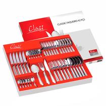 Kit Talheres 42 Pecas Porta Talher Luxo Premium Cor Prata Aço Inoxidavel Mesa De Jantar