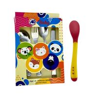 Kit Talheres Aço Inox e Colher Termossensível Bichinhos Bebê