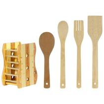Kit Talheres Bambu 5 Peças Colher Espátula Utensílio Cozinha Kit Talheres Bambu 5 Peças Colher Espátula Utensílio Cozinha