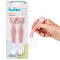 Kit Talheres Bebê Flexível Coala Rosa Introdução Alimentar 16237 Buba