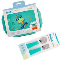 Kit Talheres + Bento Box Lancheira Com Divisórias Zoo Buba