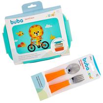 Kit Talheres + Bento Box Lancheira Com Divisórias Zoo Buba