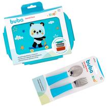 Kit Talheres + Bento Box Lancheira Com Divisórias Zoo Buba