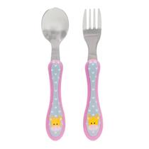 Kit Talheres Colher E Garfo Animal Fun Infantil Bebê Em Aço Inoxidável Buba Original
