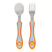 Kit Talheres Colher E Garfo Animal Fun Infantil Bebê Em Aço Inoxidável Buba Original