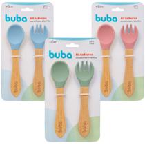 Kit Talheres Colher E Garfo Em Silicone E Bambu Buba Kit Talheres Colher E Garfo Em Silicone E Bambu Buba
