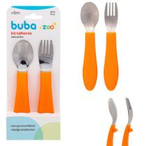 Kit Talheres Colher E Garfo Zoo Infantil Bebê Em Aço Inoxidável 6m+ - Buba Baby