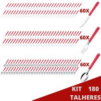 Kit Talheres Colher Faca Garfo Luna Cabo Vermelho - 180un Kit Talheres Colher Faca Garfo Luna Cabo Vermelho - 180un
