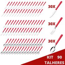 Kit Talheres Colher Faca Garfo Luna Cabo Vermelho - 90un Kit Talheres Colher Faca Garfo Luna Cabo Vermelho - 90un