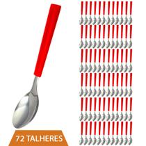 Kit Talheres Colher Faqueiro Inox Cabo Vermelho Luxo - 72Un