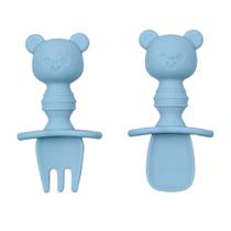 Kit Talheres de Silicone Ursinho Azul para Bebe Buba 15813 Kit Talheres de Silicone Ursinho Azul para Bebe Buba 15813
