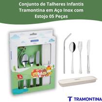 Kit Talheres e Canudo Tramontina Infantil 5 Peças Aço Inox Estojo BPA Free Criança Segura Kit Talheres e Canudo Tramontina Infantil 5 Peças Aço Inox Estojo BPA Free Criança Segura