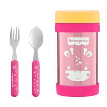 Kit Talheres E Pote Térmico Aço Inox Hot & Cold Rosa