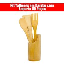 Kit Talheres em Bambu com Suporte 05 Peças KeHome