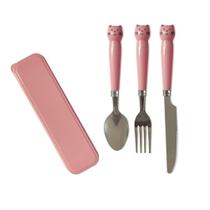 Kit Talheres em Inox de Gatinho 3 Peças com Estojo