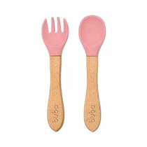 Kit Talheres em Silicone e Bambu Buba Rosa