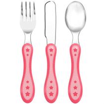 Kit Talheres Estrelinhas 3un. Rosa - Buba ref 56987 Kit Talheres Estrelinhas 3un. Rosa - Buba ref 56987