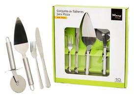 Kit Talheres Faca Espátula E Cortador De Pizza Inox - Wincy