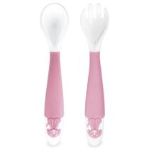Kit Talheres Flexíveis Infantil 6m+ Colher e Garfo Bebê Treinamento Menina Rosa Adoleta Bebê Kit Talheres Flexíveis Infantil 6m+ Colher e Garfo Bebê Treinamento Menina Rosa Adoleta Bebê