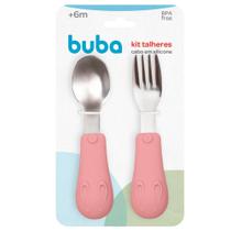 Kit Talheres Infantil Cabo Em Silicone Rosa 15820 - Buba