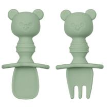 Kit Talheres Infantil em Silicone Ursinho - Verde - Buba - Buba Baby