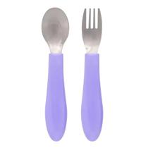 Kit Talheres Infantil Garfo E Colher Bebê Aço Inox Roxo Kit Talheres Infantil Garfo E Colher Bebê Aço Inox Roxo
