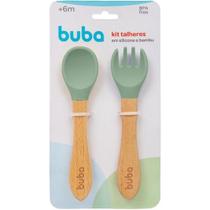 Kit Talheres Infantil Silicone Bambu Verde 15827 Buba Kit Talheres Infantil Silicone Bambu Verde 15827 Buba