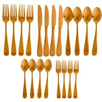 Kit Talheres Inox 20 Peças Dourado e Prata Mesa Posta Elegante