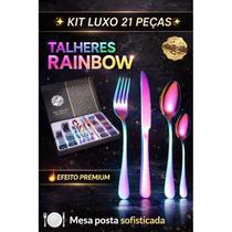 Kit Talheres Luxo 21 Peças Rainbow Inox Premium Faqueiro Colorido Elegante Mesa Posta Completo