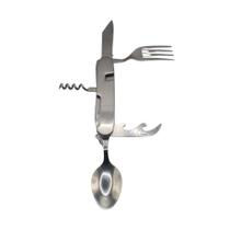 Kit Talheres Multifuncional Dobrável Garfo Colher Saca Rolha Abridor Multifuncional Sobrevivência Camping Trilha