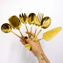 Kit Talheres Servir Dourado Aço Inox Mesa Posta 8 Peças Gold Aço Inox 304 Dourado Kit Talheres Servir Dourado Aço Inox Mesa Posta 8 Peças Gold Aço Inox 304 Dourado